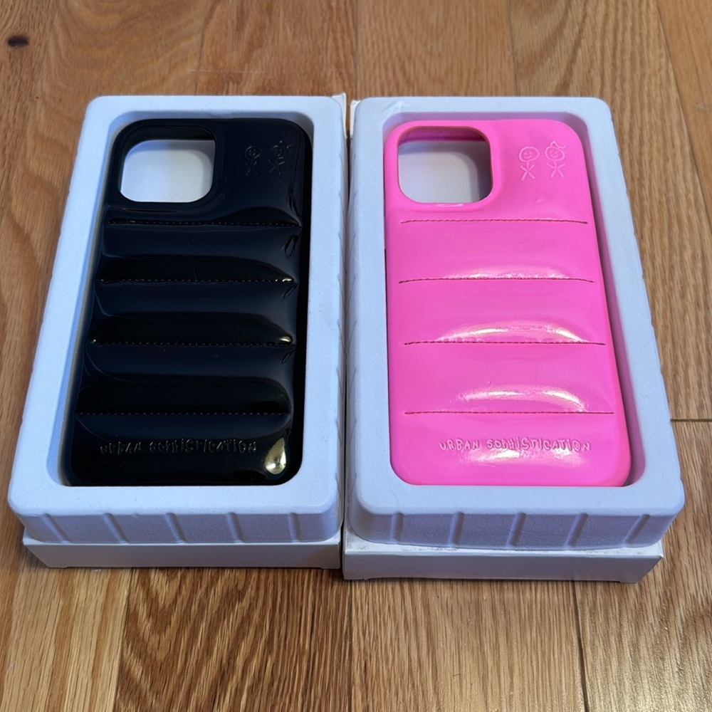 Bundle-iPhone 13 Pro Max THE PUFFER CASE- BLACK MANHATTAN & MALIBU PINK
